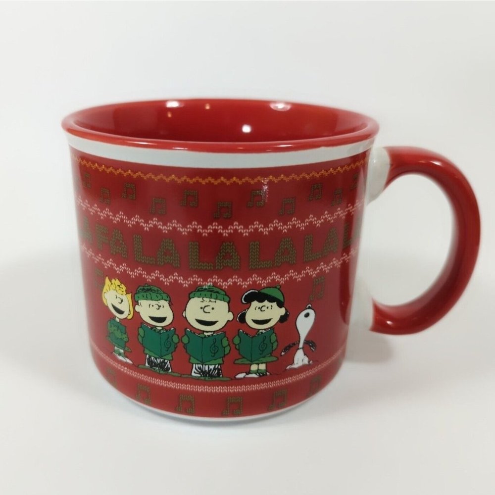 Peanuts Carolers Fa La La Oversized Red Green Christmas Coffee Mug 21 Oz